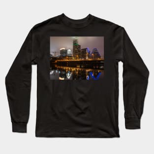 Colorado River Austin Skyline Reflection Austin TX Texas Long Sleeve T-Shirt